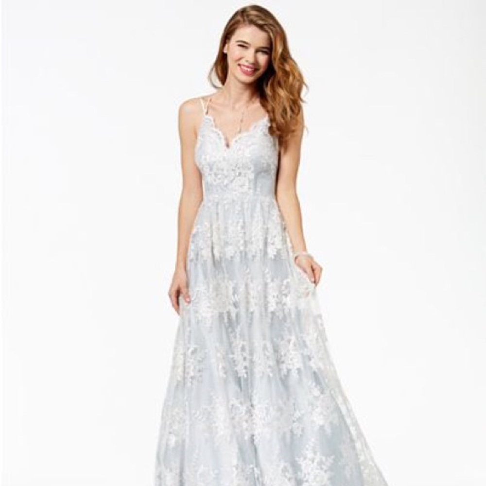 Say Yes to the Prom Light Blue Floral Detail Dress